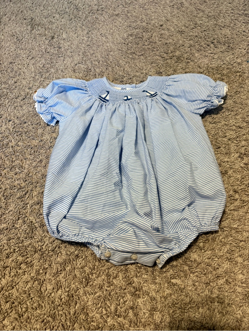Blue Striped Smocked Bubble One-Piece for Kids